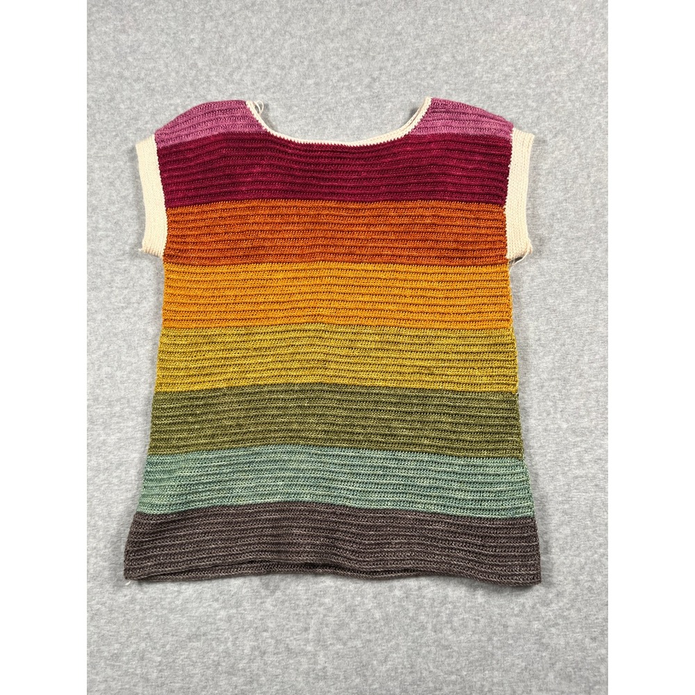 Handmade Knit Sweater Women M Multi Color Rainbow Artsy Maximalist Statement